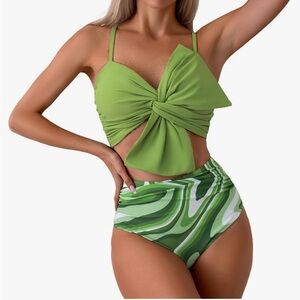 Stunning Bow-Top High-Waisted Bikini in Green